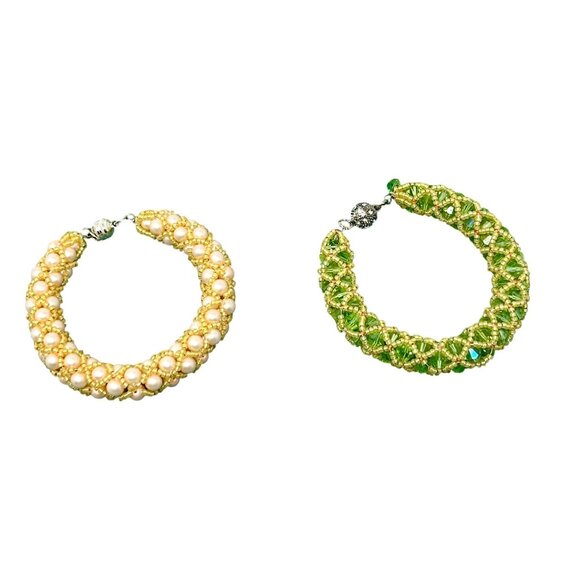 2‎ Vintage 1990s Handcrafted Beaded Bracelets - Yellow & Green - Picture 4 of 8
